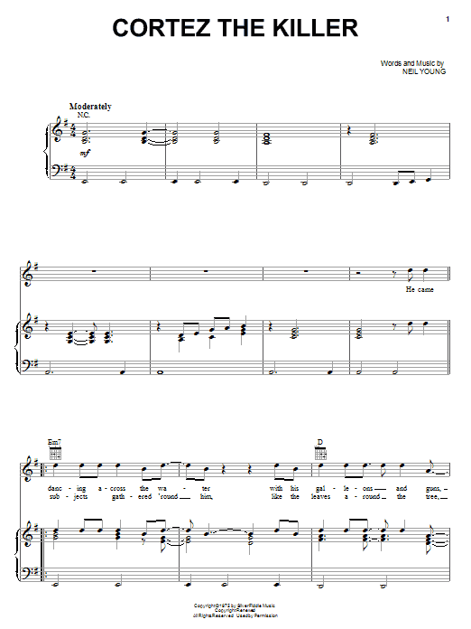 Neil Young Cortez The Killer Sheet Music Notes & Chords for Guitar Tab - Download or Print PDF