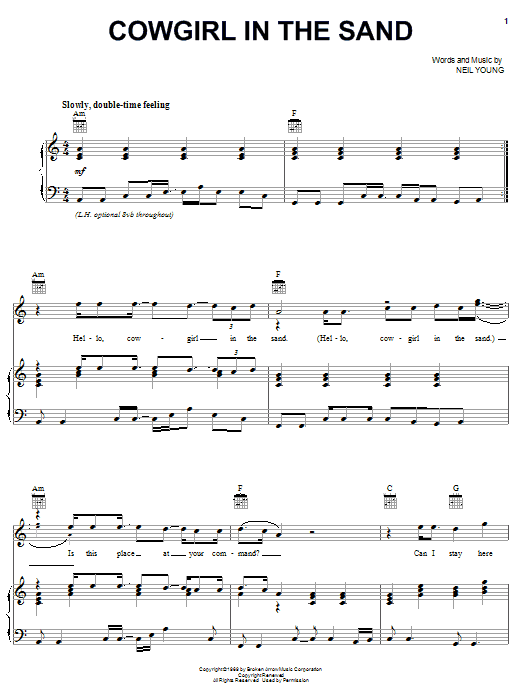 Neil Young Cowgirl In The Sand Sheet Music Notes & Chords for Guitar Tab - Download or Print PDF