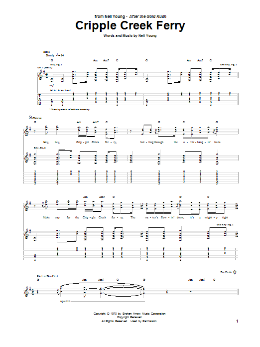 Neil Young Cripple Creek Ferry Sheet Music Notes & Chords for Guitar Tab - Download or Print PDF