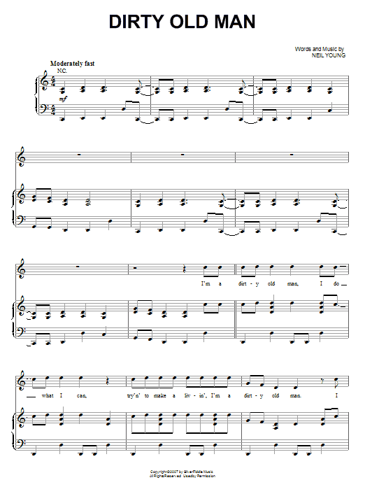 Neil Young Dirty Old Man Sheet Music Notes & Chords for Piano, Vocal & Guitar (Right-Hand Melody) - Download or Print PDF