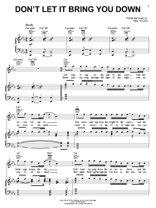 Neil Young Don't Let It Bring You Down Sheet Music Notes & Chords for Guitar Tab - Download or Print PDF