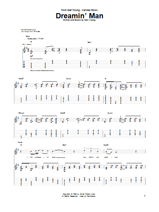 Neil Young Dreamin' Man Sheet Music Notes & Chords for Guitar Tab - Download or Print PDF