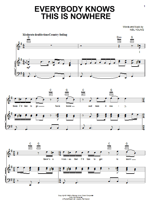 Neil Young Everybody Knows This Is Nowhere Sheet Music Notes & Chords for Guitar Tab - Download or Print PDF