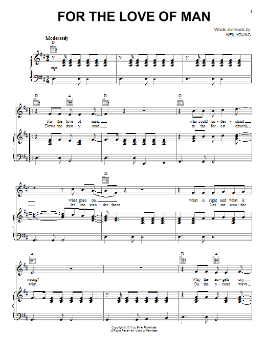 Neil Young For The Love Of Man Sheet Music Notes & Chords for Piano, Vocal & Guitar (Right-Hand Melody) - Download or Print PDF