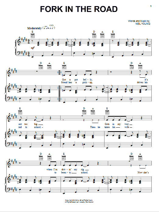 Neil Young Fork In The Road Sheet Music Notes & Chords for Piano, Vocal & Guitar (Right-Hand Melody) - Download or Print PDF