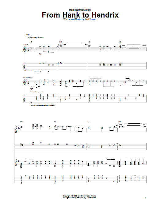 Neil Young From Hank To Hendrix Sheet Music Notes & Chords for Guitar Tab - Download or Print PDF