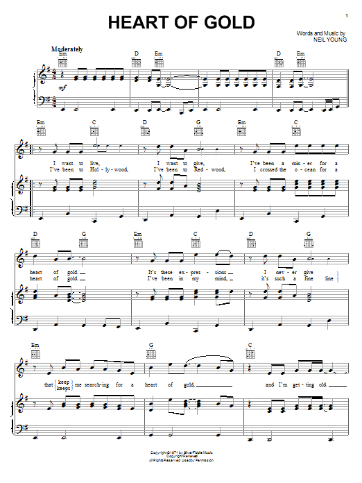 Neil Young Heart Of Gold Sheet Music Notes & Chords for Lyrics & Chords - Download or Print PDF