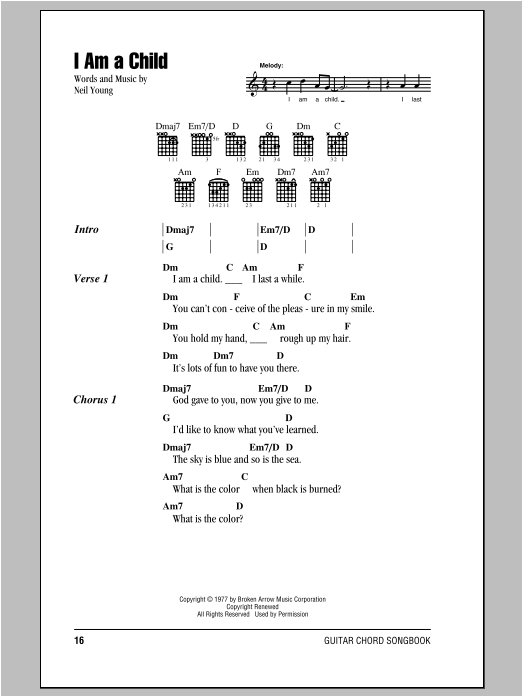 Neil Young I Am A Child Sheet Music Notes & Chords for Lyrics & Chords - Download or Print PDF
