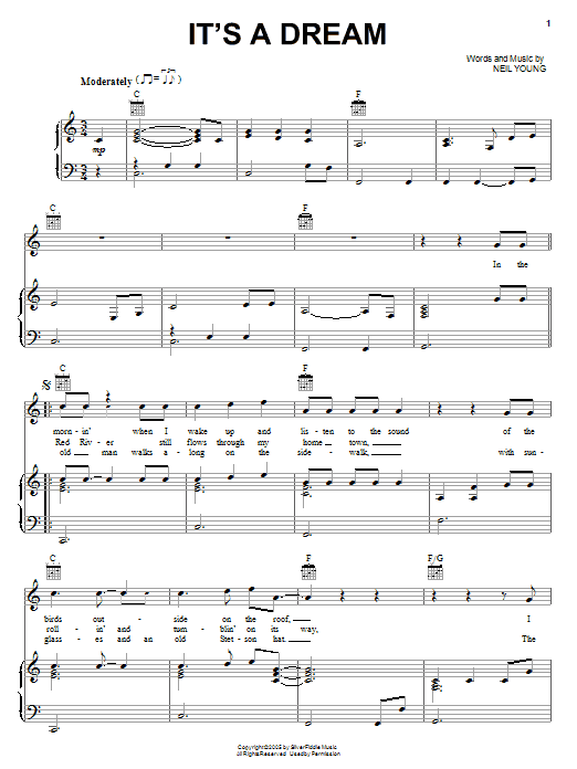 Neil Young It's A Dream Sheet Music Notes & Chords for Piano, Vocal & Guitar (Right-Hand Melody) - Download or Print PDF