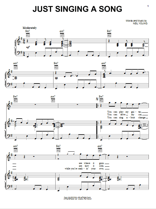 Neil Young Just Singing A Song Sheet Music Notes & Chords for Piano, Vocal & Guitar (Right-Hand Melody) - Download or Print PDF Neil Young Just Singing A Song Sheet Music Notes & Chords for Piano, Vocal & Guitar (Right-Hand Melody) - Download or Print PDF