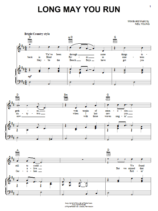 Neil Young Long May You Run Sheet Music Notes & Chords for Lyrics & Chords - Download or Print PDF