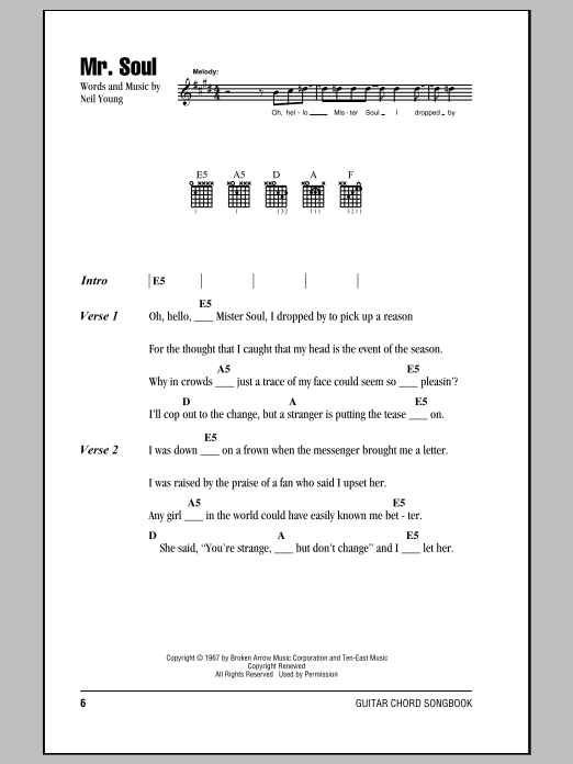 Neil Young Mr. Soul Sheet Music Notes & Chords for Guitar Tab - Download or Print PDF