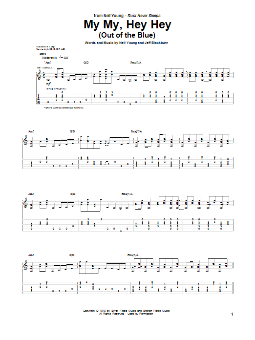 Neil Young My My, Hey Hey (Out Of The Blue) Sheet Music Notes & Chords for Guitar Tab - Download or Print PDF