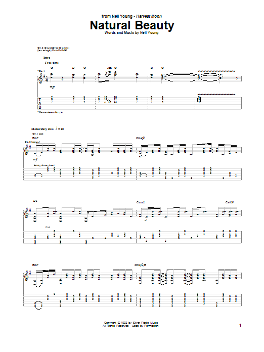 Neil Young Natural Beauty Sheet Music Notes & Chords for Guitar Tab - Download or Print PDF