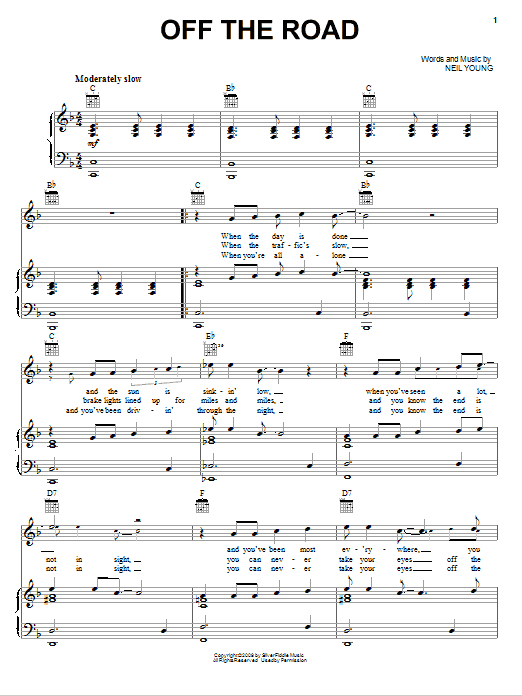 Neil Young Off The Road Sheet Music Notes & Chords for Piano, Vocal & Guitar (Right-Hand Melody) - Download or Print PDF