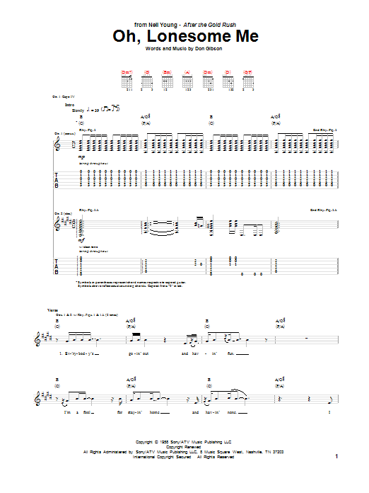 Neil Young Oh, Lonesome Me Sheet Music Notes & Chords for Lyrics & Chords - Download or Print PDF