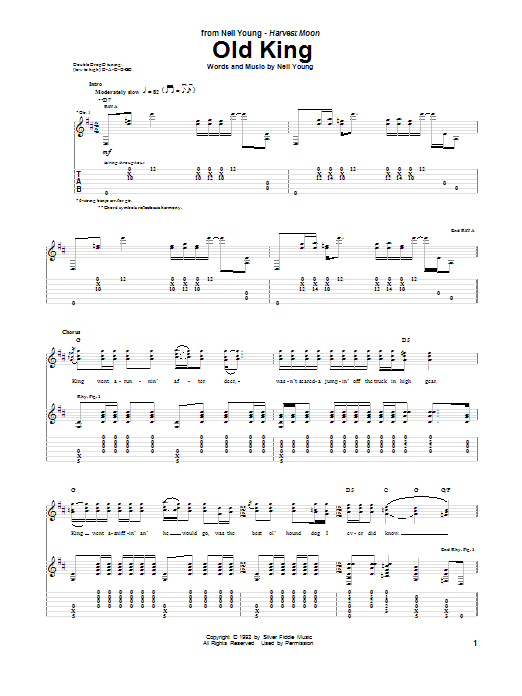 Neil Young Old King Sheet Music Notes & Chords for Guitar Tab - Download or Print PDF