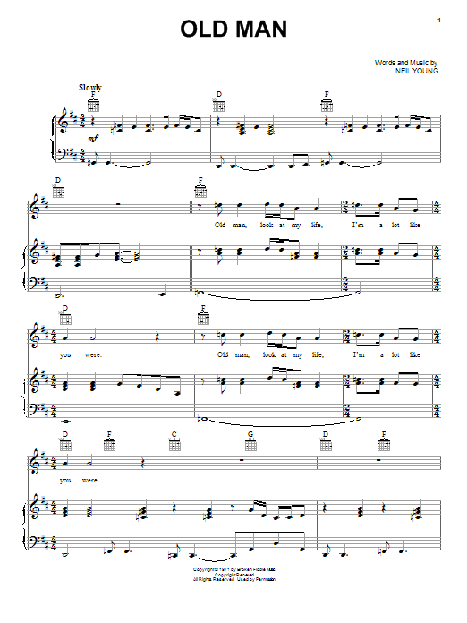Neil Young Old Man Sheet Music Notes & Chords for Lyrics & Chords - Download or Print PDF