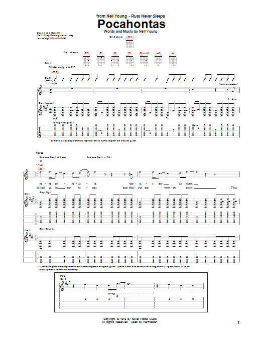 Neil Young Pocahontas Sheet Music Notes & Chords for Guitar Tab - Download or Print PDF