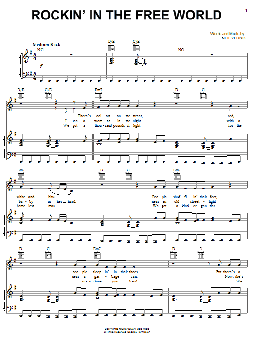 Neil Young Rockin' In The Free World Sheet Music Notes & Chords for Easy Guitar Tab - Download or Print PDF