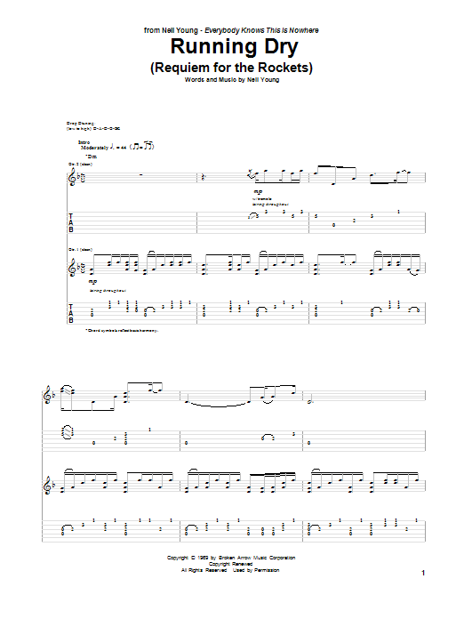 Neil Young Running Dry (Requiem For The Rockets) Sheet Music Notes & Chords for Guitar Tab - Download or Print PDF