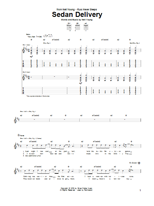 Neil Young Sedan Delivery Sheet Music Notes & Chords for Guitar Tab - Download or Print PDF