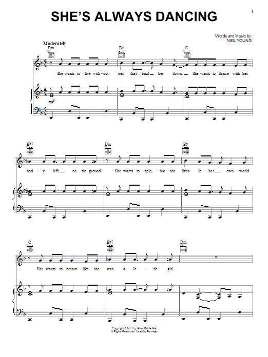 Neil Young She's Always Dancing Sheet Music Notes & Chords for Piano, Vocal & Guitar (Right-Hand Melody) - Download or Print PDF