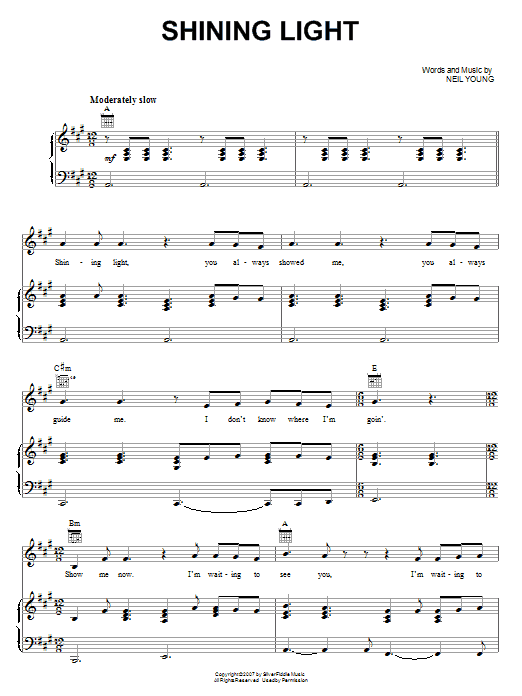 Neil Young Shining Light Sheet Music Notes & Chords for Piano, Vocal & Guitar (Right-Hand Melody) - Download or Print PDF