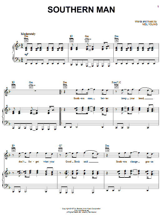 Neil Young Southern Man Sheet Music Notes & Chords for Easy Guitar Tab - Download or Print PDF