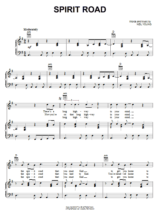 Neil Young Spirit Road Sheet Music Notes & Chords for Piano, Vocal & Guitar (Right-Hand Melody) - Download or Print PDF