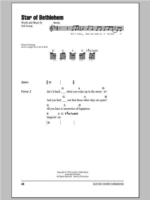 Neil Young Star Of Bethlehem Sheet Music Notes & Chords for Lyrics & Chords - Download or Print PDF