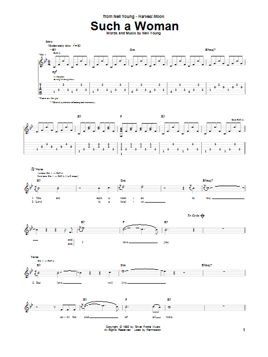 Neil Young Such A Woman Sheet Music Notes & Chords for Guitar Tab - Download or Print PDF