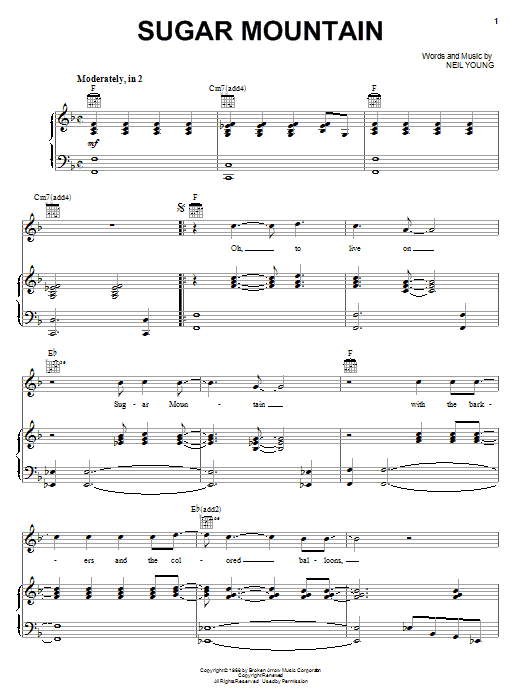 Neil Young Sugar Mountain Sheet Music Notes & Chords for Lyrics & Chords - Download or Print PDF