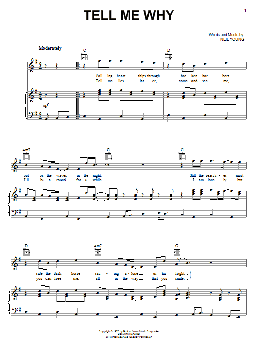 Neil Young Tell Me Why Sheet Music Notes & Chords for Guitar Tab - Download or Print PDF