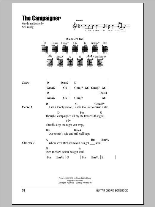Neil Young The Campaigner Sheet Music Notes & Chords for Lyrics & Chords - Download or Print PDF