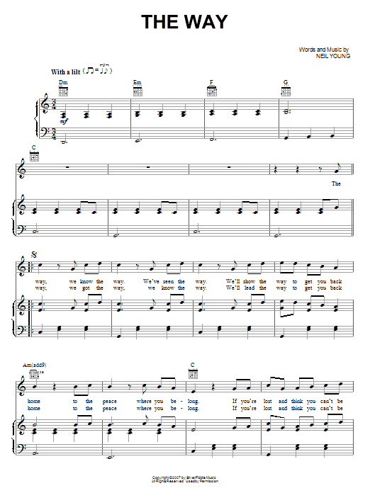 Neil Young The Way Sheet Music Notes & Chords for Piano, Vocal & Guitar (Right-Hand Melody) - Download or Print PDF Neil Young The Way Sheet Music Notes & Chords for Piano, Vocal & Guitar (Right-Hand Melody) - Download or Print PDF
