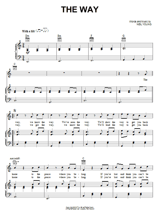 Neil Young The Way Sheet Music Notes & Chords for Piano, Vocal & Guitar (Right-Hand Melody) - Download or Print PDF