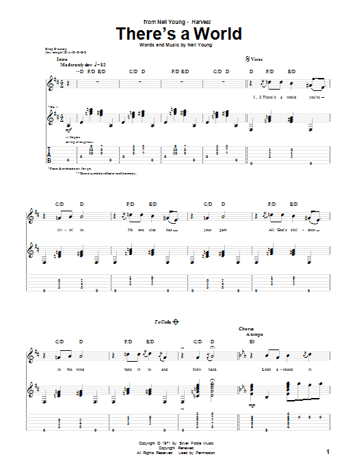 Neil Young There's A World Sheet Music Notes & Chords for Guitar Tab - Download or Print PDF