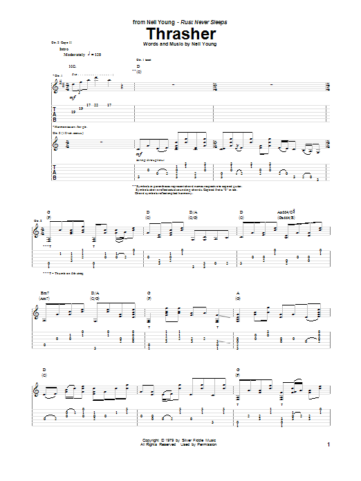 Neil Young Thrasher Sheet Music Notes & Chords for Guitar Tab - Download or Print PDF Neil Young Thrasher Sheet Music Notes & Chords for Guitar Tab - Download or Print PDF