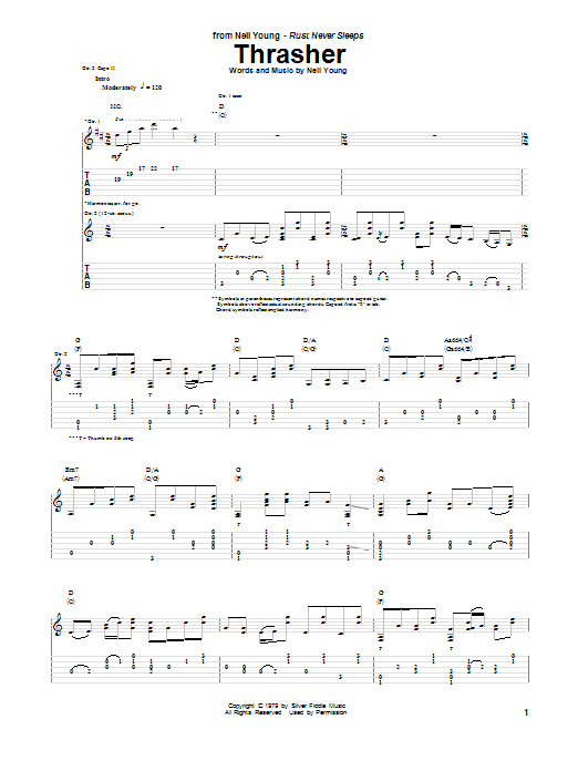 Neil Young Thrasher Sheet Music Notes & Chords for Guitar Tab - Download or Print PDF