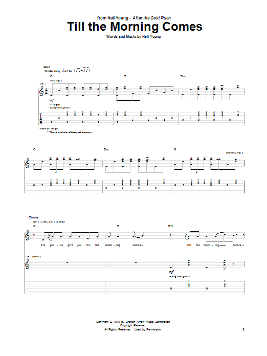 Neil Young Till The Morning Comes Sheet Music Notes & Chords for Guitar Tab - Download or Print PDF