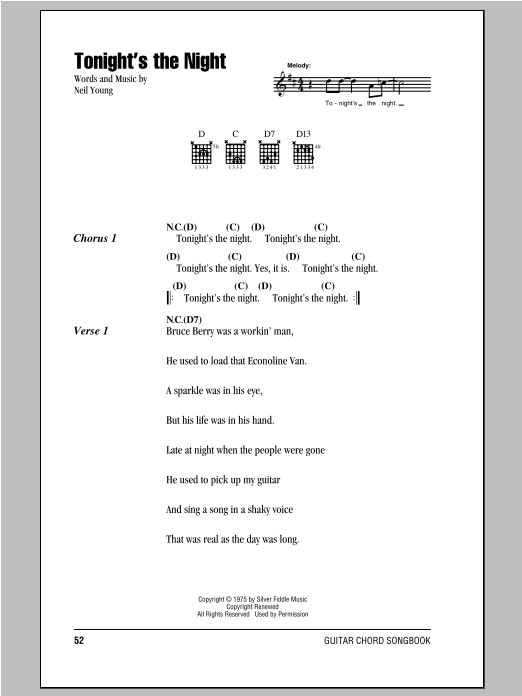 Neil Young Tonight's The Night Sheet Music Notes & Chords for Lyrics & Chords - Download or Print PDF