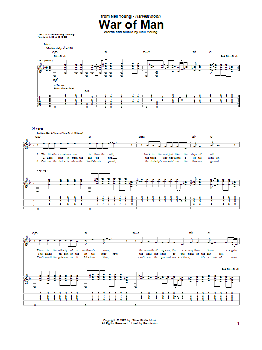 Neil Young War Of Man Sheet Music Notes & Chords for Guitar Tab - Download or Print PDF