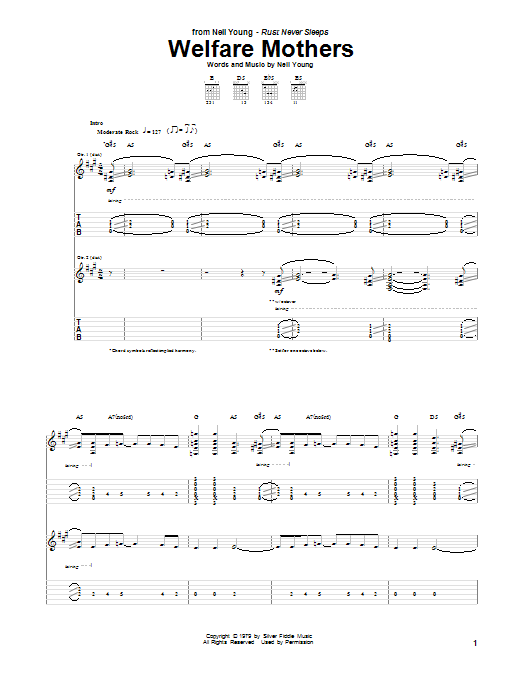 Neil Young Welfare Mothers Sheet Music Notes & Chords for Guitar Tab - Download or Print PDF Neil Young Welfare Mothers Sheet Music Notes & Chords for Guitar Tab - Download or Print PDF