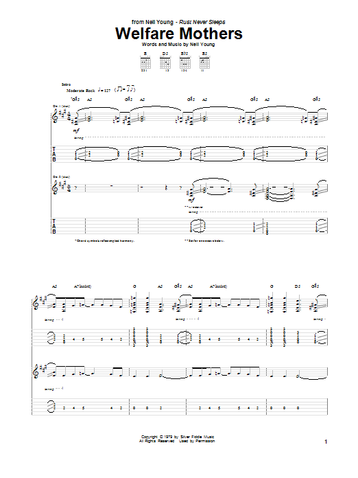 Neil Young Welfare Mothers Sheet Music Notes & Chords for Guitar Tab - Download or Print PDF