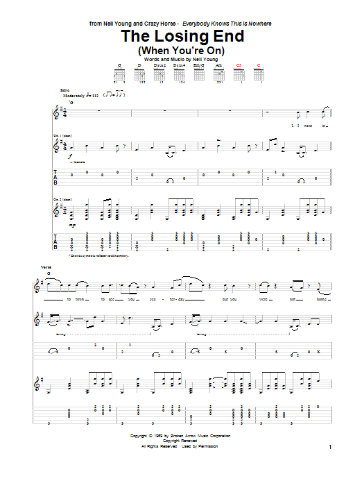 Neil Young (When You're On) The Losing End Sheet Music Notes & Chords for Guitar Tab - Download or Print PDF
