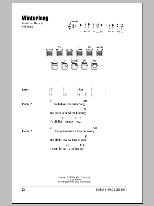 Neil Young Winterlong Sheet Music Notes & Chords for Lyrics & Chords - Download or Print PDF