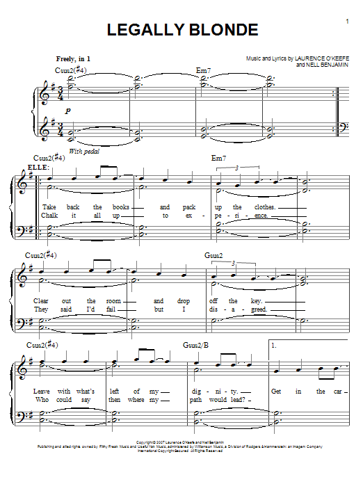 Nell Benjamin Legally Blonde Sheet Music Notes & Chords for Easy Piano - Download or Print PDF