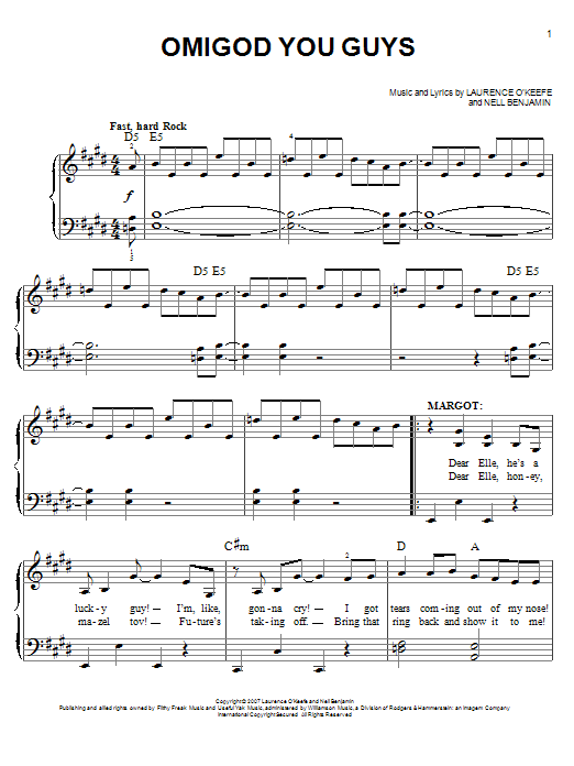 Nell Benjamin Omigod You Guys Sheet Music Notes & Chords for Easy Piano - Download or Print PDF