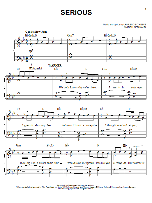 Nell Benjamin Serious Sheet Music Notes & Chords for Easy Piano - Download or Print PDF